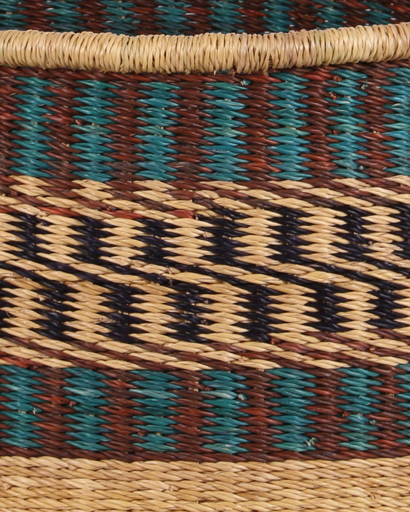 LARIBA: Medium Teal, Brown and Black Floor Storage Basket with Handles