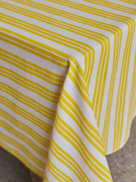 Lemon Yellow Striped Tablecloth