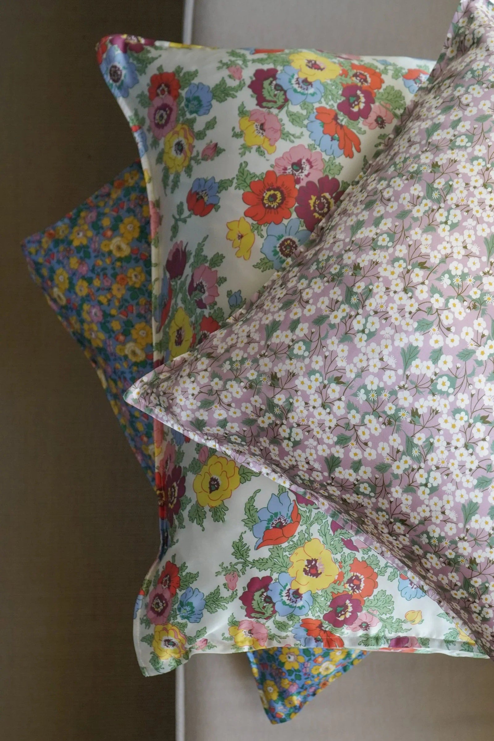 Silk Pillowcase made with Liberty Fabric BETSY FIELD SKY BLUE