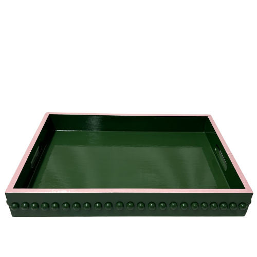 Green Bobbin Coffee Table Tray with Pink Edge