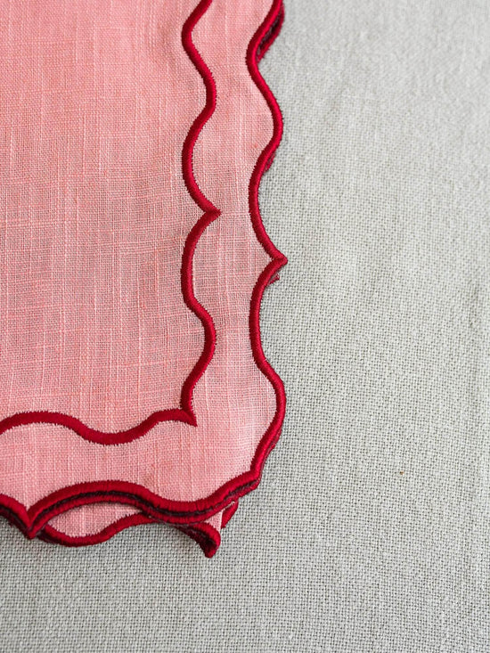 Navy Napkin, Peach Pink with Red