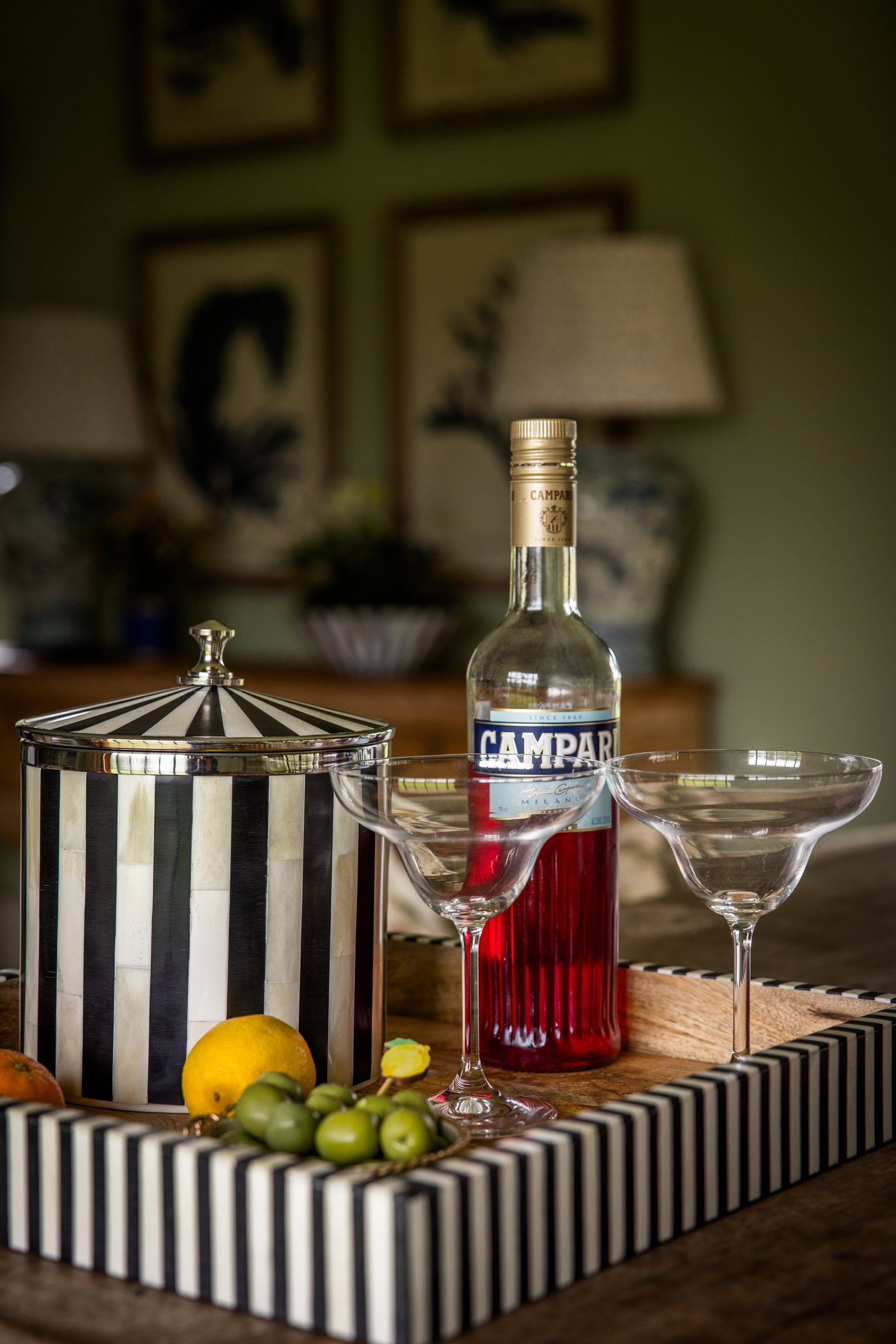 Bone Inlay Ice Bucket | Black & White | Striped