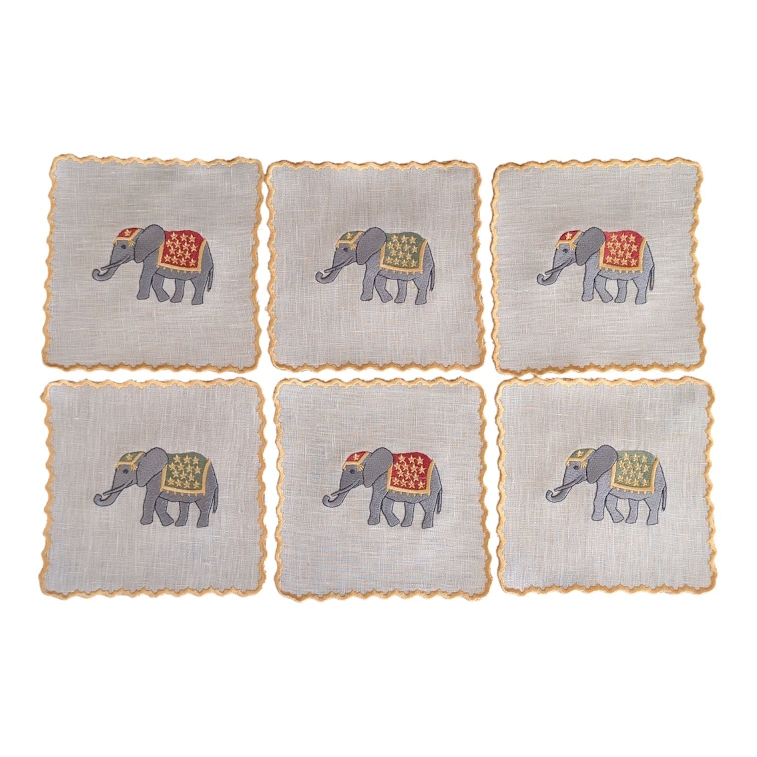 ELEPHANTS - Elephants Embroidery Cocktail Napkin Set (set of 6)