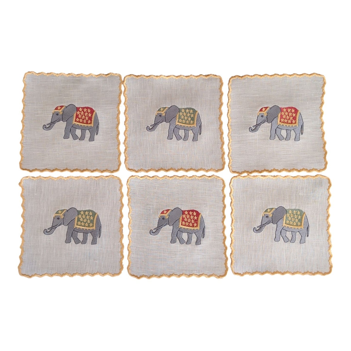 ELEPHANTS - Elephants Embroidery Cocktail Napkin Set (set of 6)