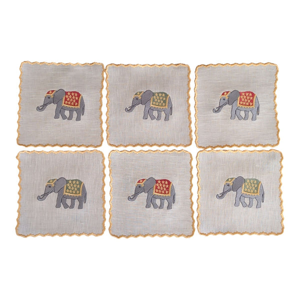 ELEPHANTS - Elephants Embroidery Cocktail Napkin Set (set of 6)
