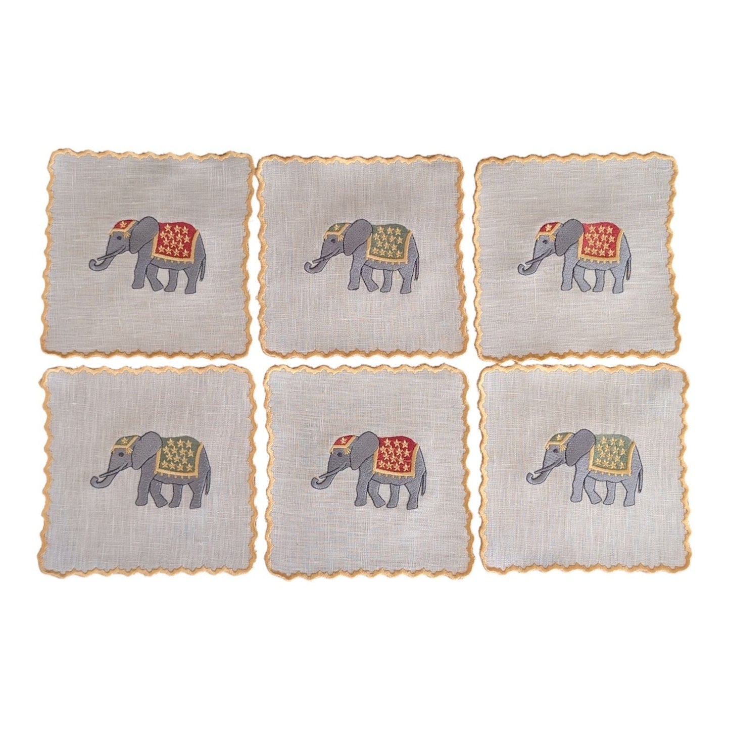 ELEPHANTS - Elephants Embroidery Cocktail Napkin Set (set of 6)