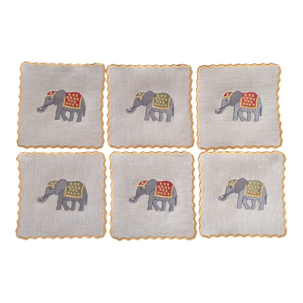 ELEPHANTS - Elephants Embroidery Cocktail Napkin Set (set of 6)