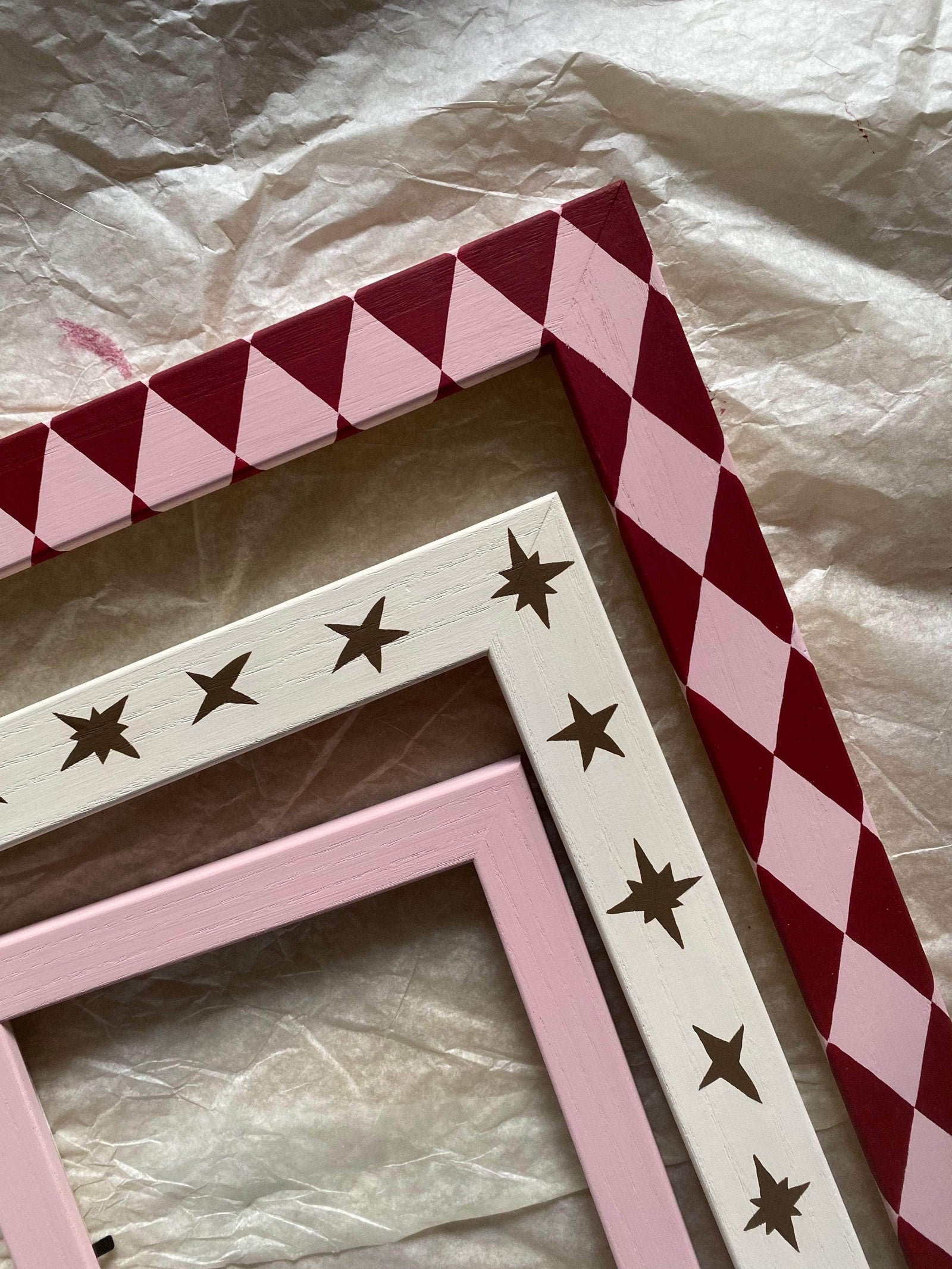 Painted Wood Picture Frame, Cream Wonky Stars