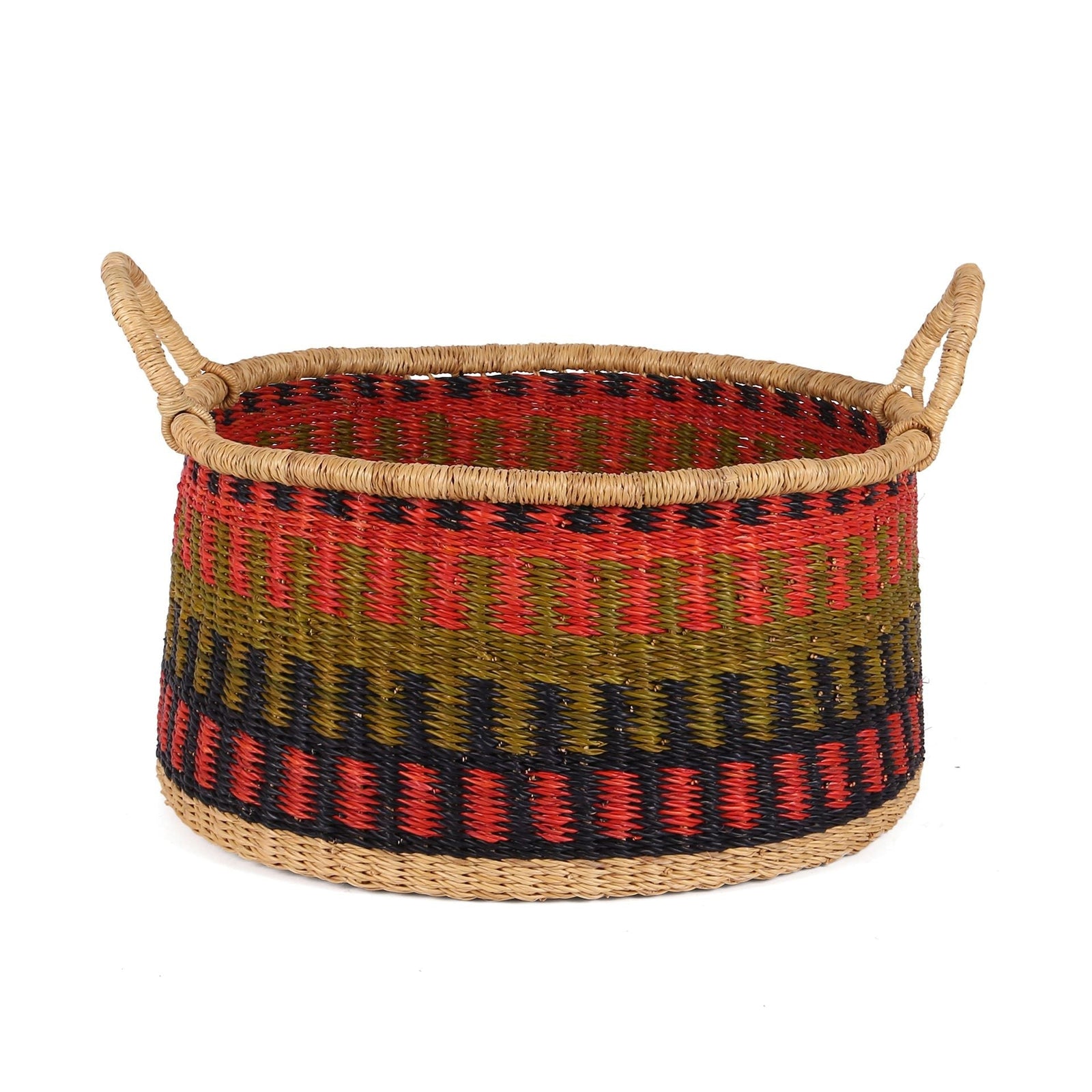 KWAMENA: Small Orange, Khaki and Black Floor Storage Basket with Handles