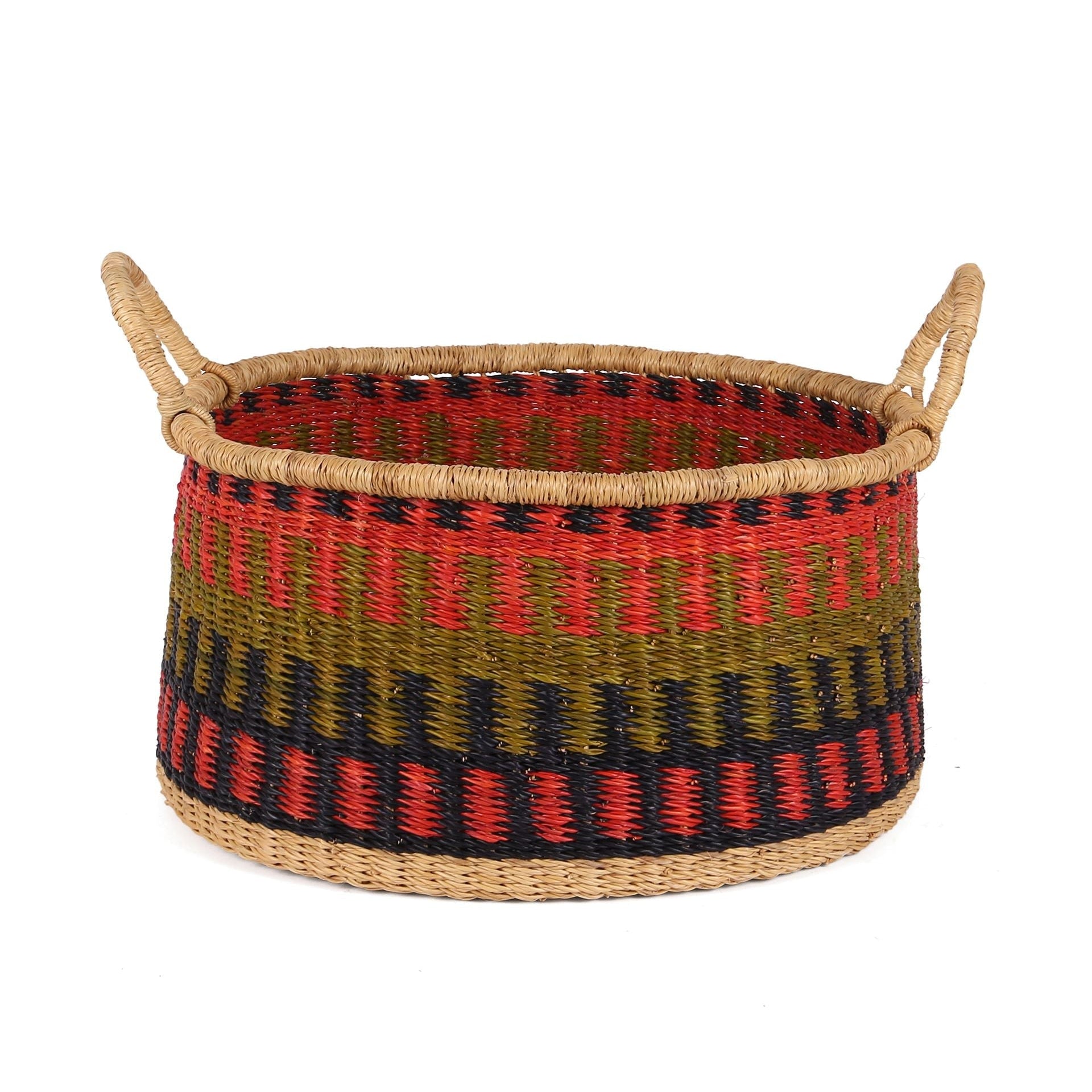KWAMENA: Small Orange, Khaki and Black Floor Storage Basket with Handles