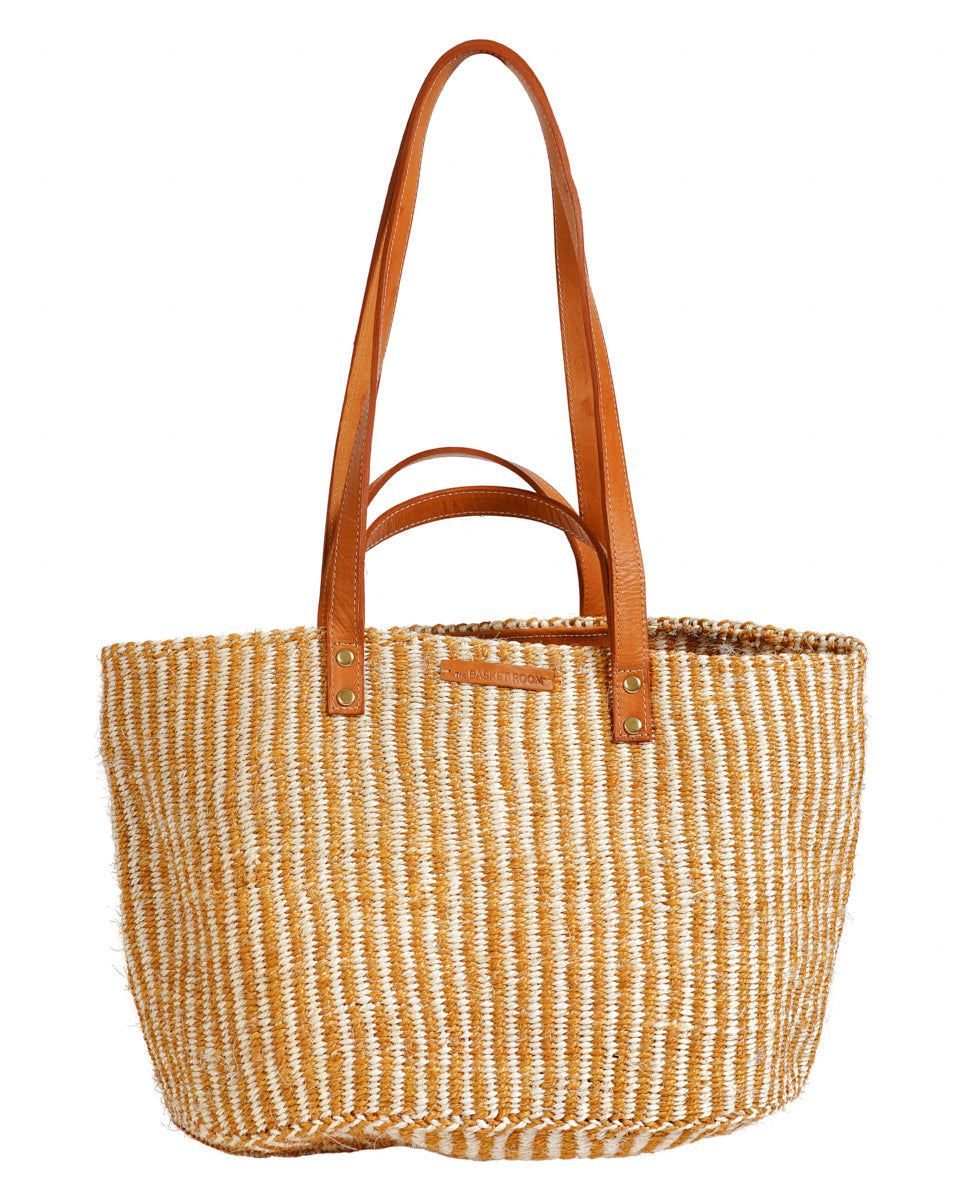 DHEHEBU: Gold and Natural Pinstripe Sisal Shopper