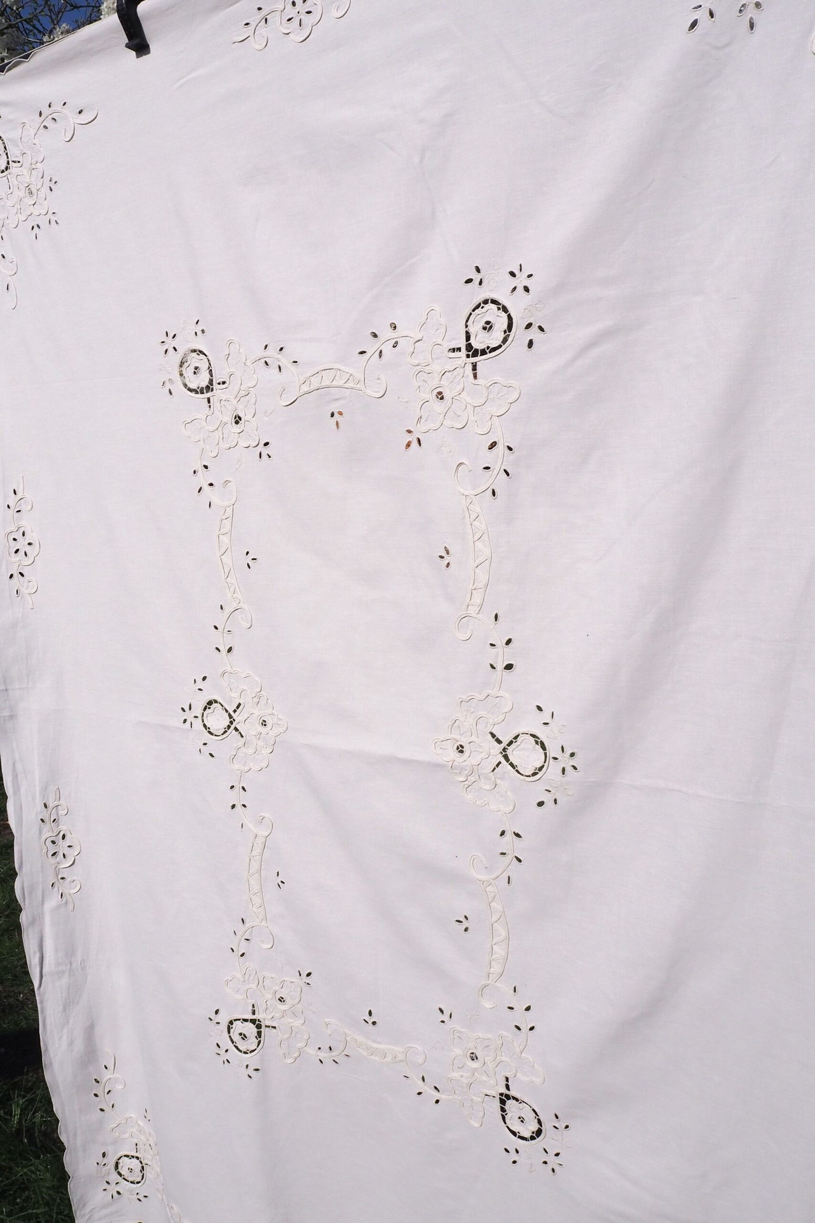 Antique Broderie Anglaise Tablecloth