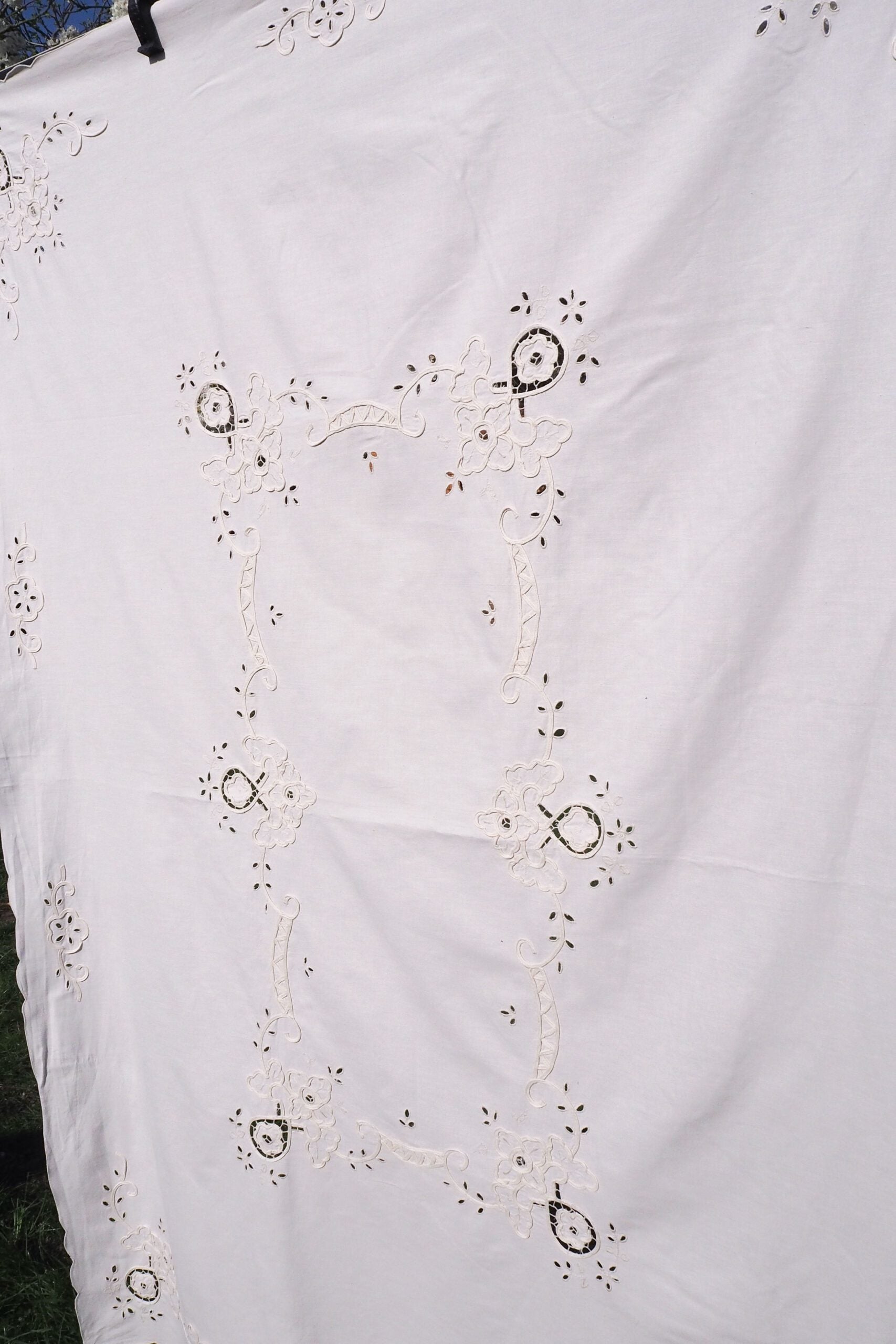 Antique Broderie Anglaise Tablecloth