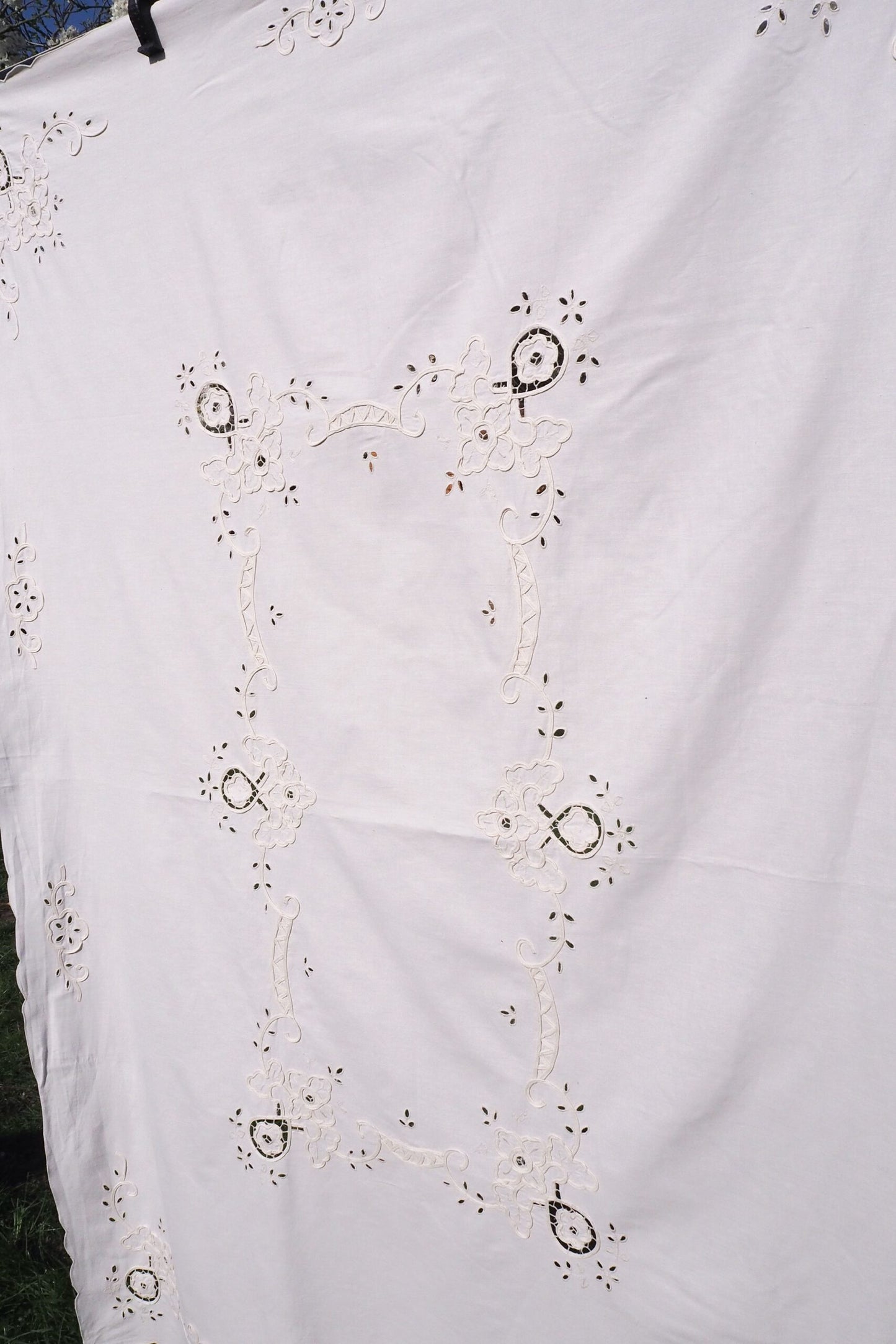 Antique Broderie Anglaise Tablecloth
