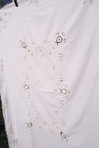 Antique Broderie Anglaise Tablecloth