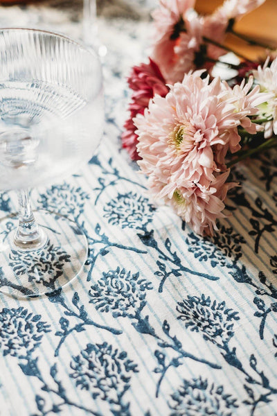 Nikhar Linen Hand-Printed Runner - Azure Blue
