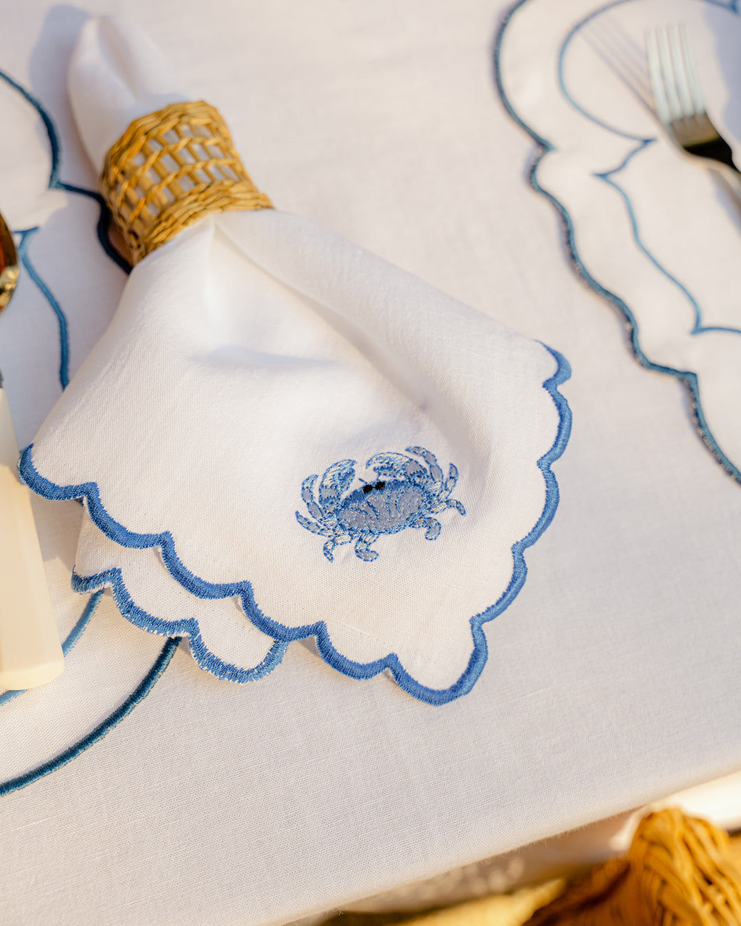 Blue Crab Napkin with Picot Trim