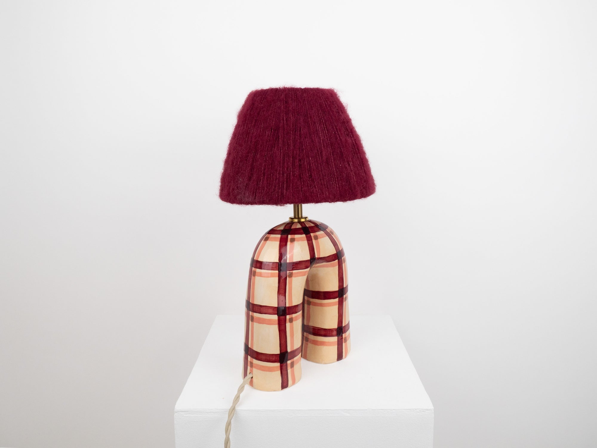 'You' Table Lamp - Maroon Gingham