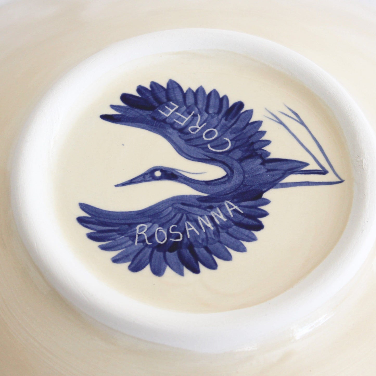 Hand Painted Herons Large Serving Bowl - Deep Blue