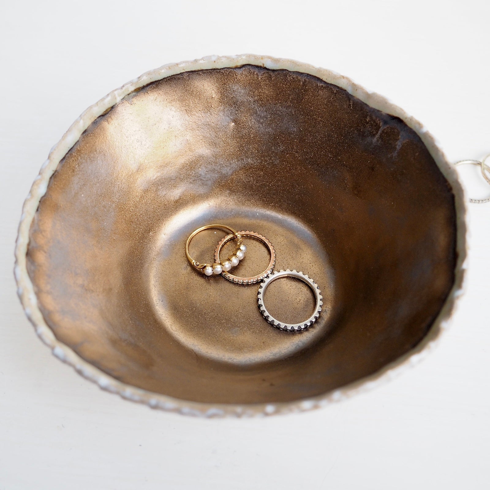 Handmade Gold Ceramic Ring Dish