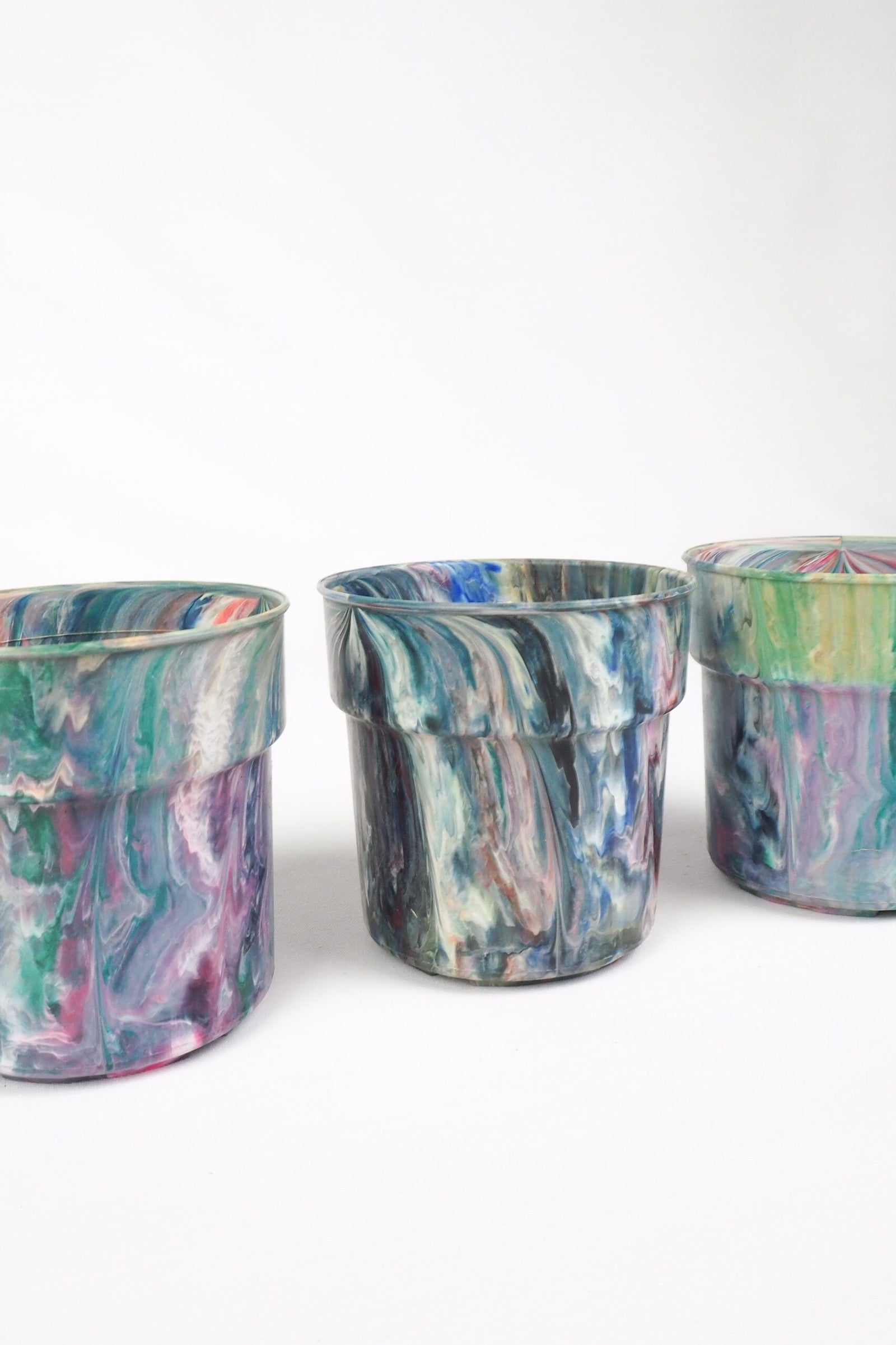 3 Vintage Marbled Plant Pots