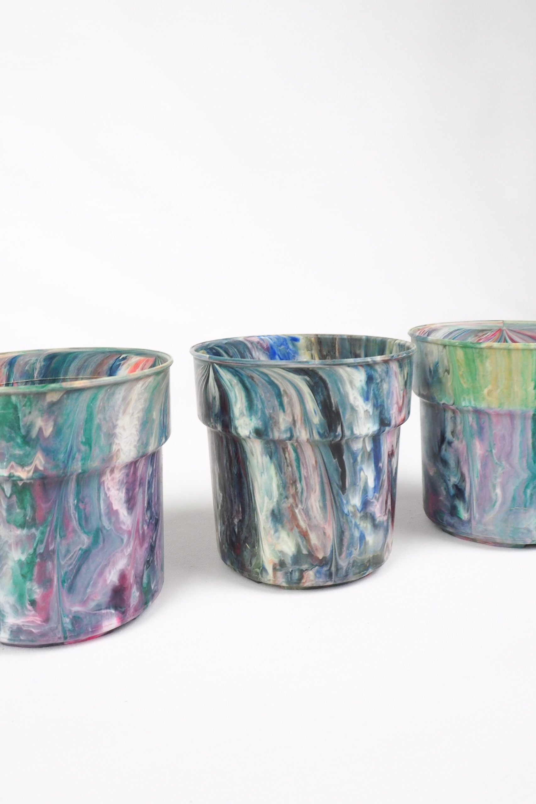 3 Vintage Marbled Plant Pots