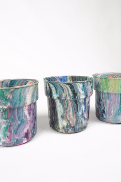 3 Vintage Marbled Plant Pots