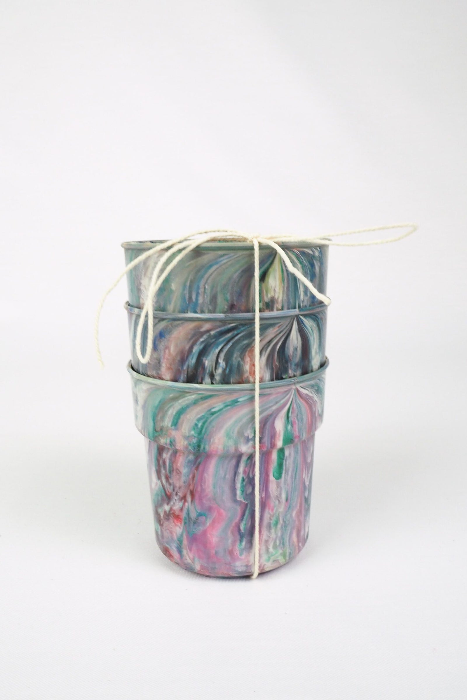 3 Vintage Marbled Plant Pots