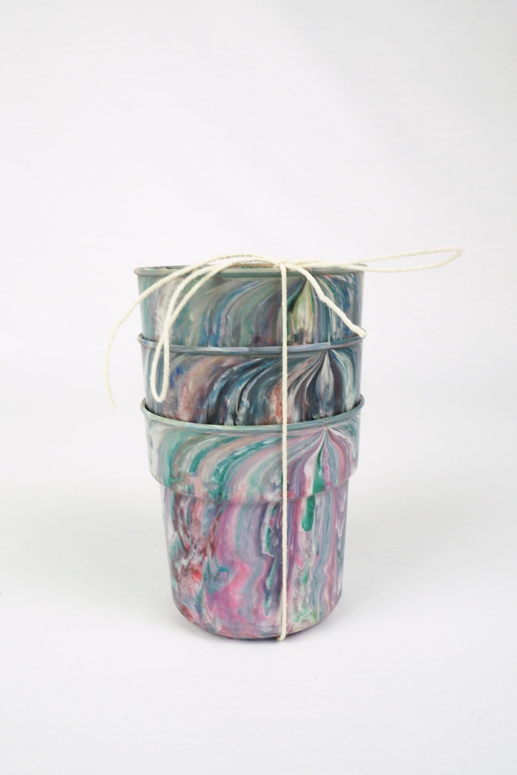 3 Vintage Marbled Plant Pots