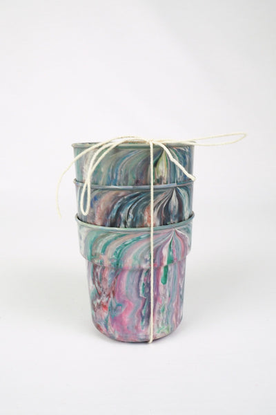 3 Vintage Marbled Plant Pots