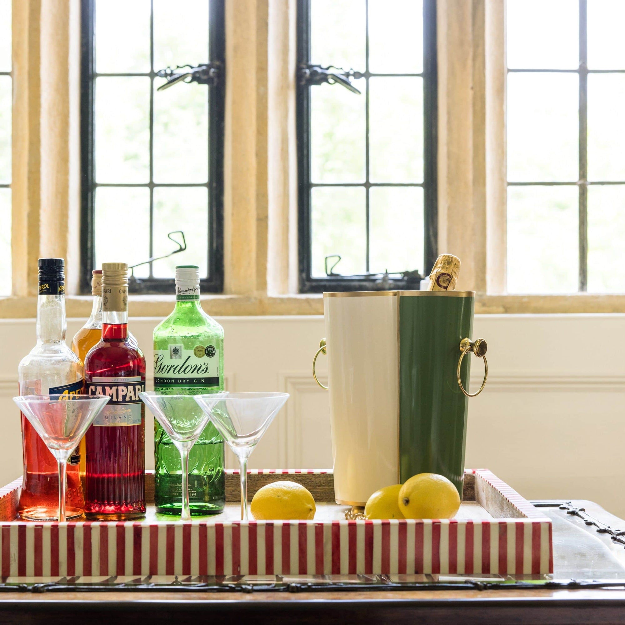 Scalloped Wine Cooler | Green and White | Striped