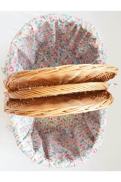 Oval Picnic Basket made with Liberty Fabric Betsy Blossom Pink