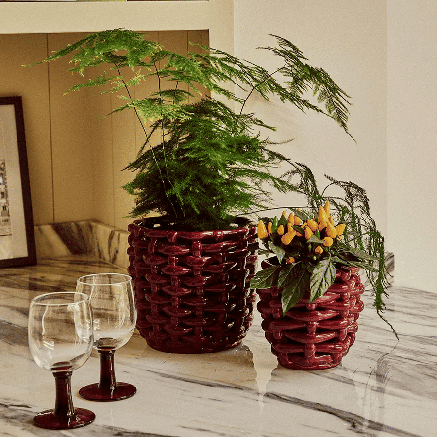 Small Burgundy Basketweave Planter