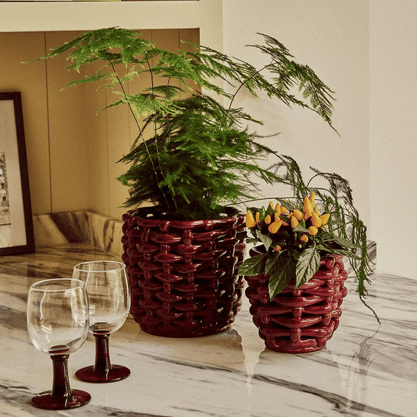 Small Burgundy Basketweave Planter