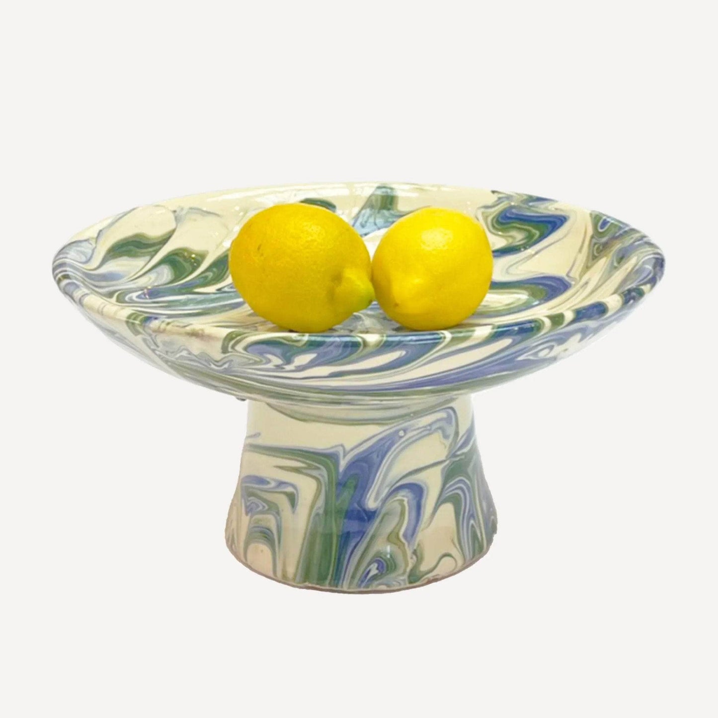 Pedestal Bowl - Blue Swirl