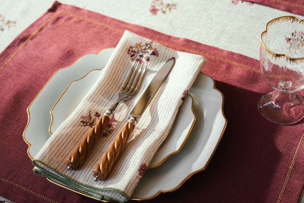 Set of Scarlet Flax & Field Posy Pinstripe Printed Napkins