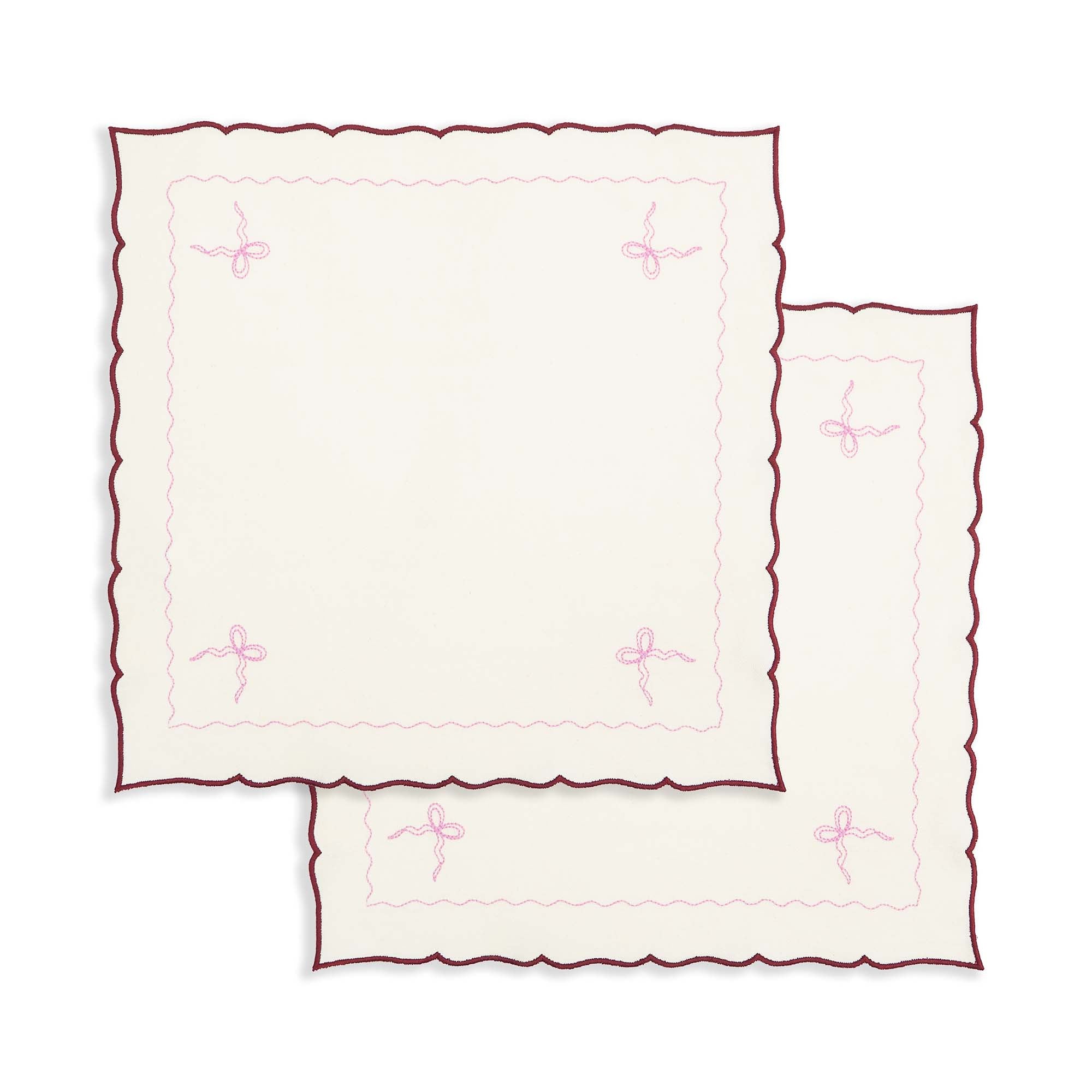 Embroidered Bow Napkins, Set of 2 - Burgundy