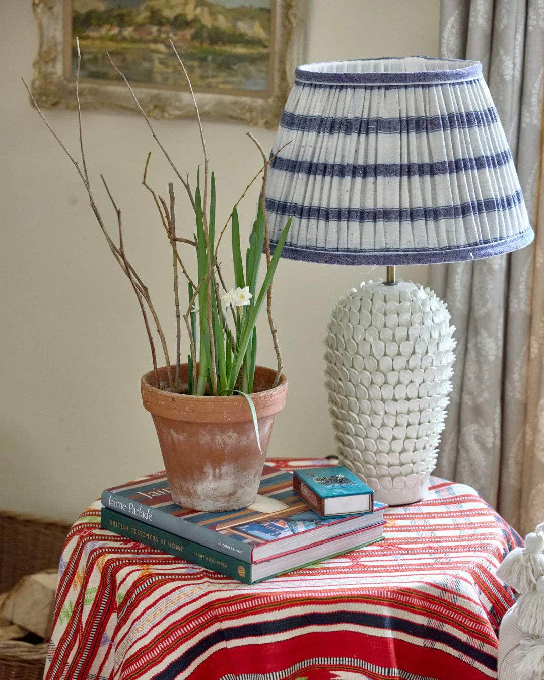 41cm Blue & White Vintage Linen Lampshade