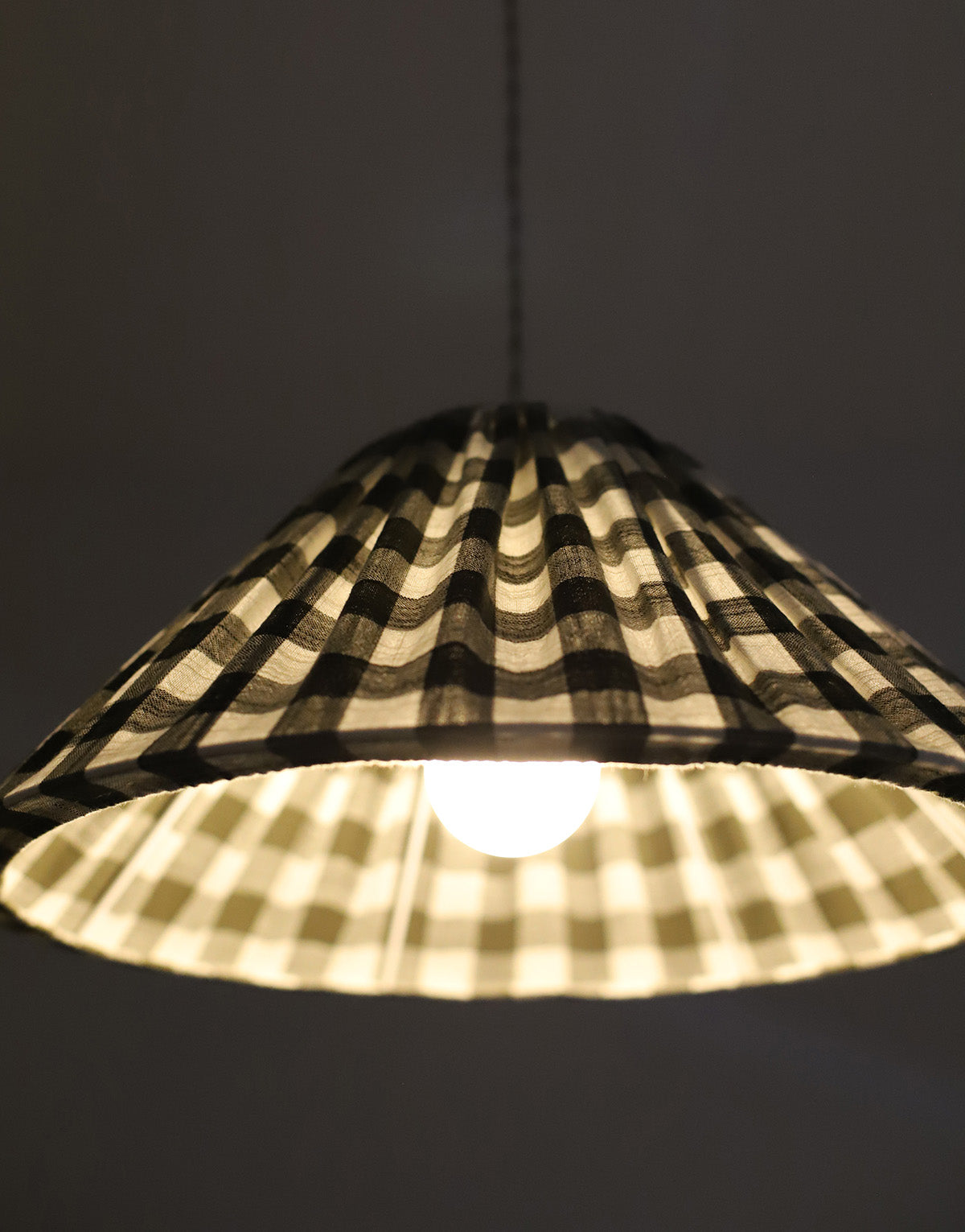 Malala Conical Pendant Light in Khaki with Large Check Pattern