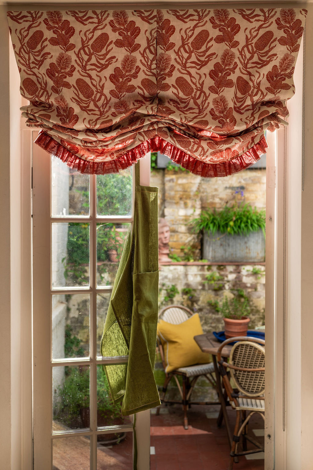 Fern Green Apron with Ochre Hemstitch