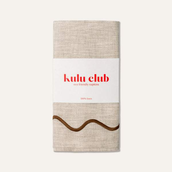 Wavy Linen Napkins Beige/Brown - Set of 2-