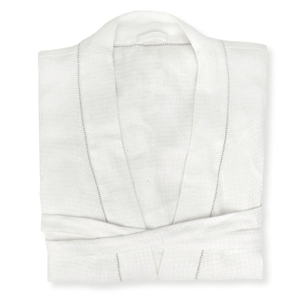 Liège Robe in Ivory White Waffle with Parma Grey Hemstitch