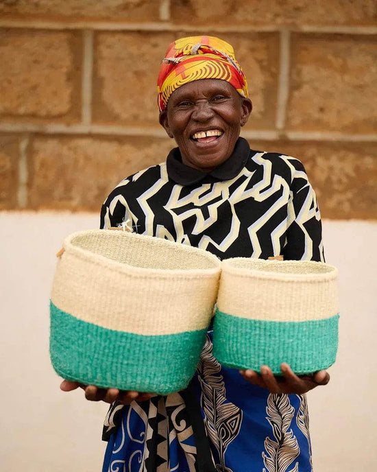 REMBO: Aqua Colour Block Woven Basket