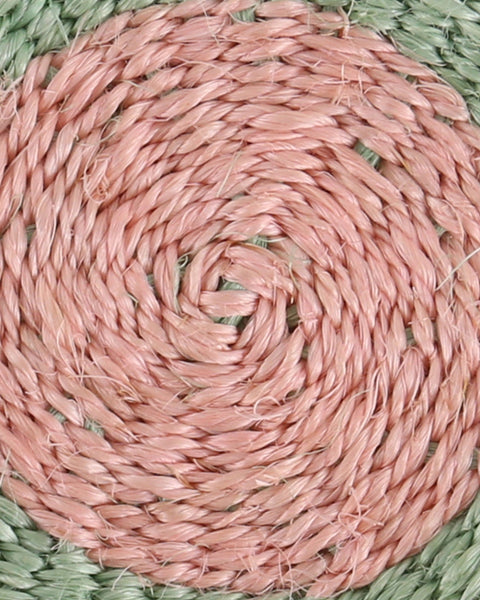 ZAMBARAU: Dusty Pink and Sapling Green Woven Sisal Circular Coaster