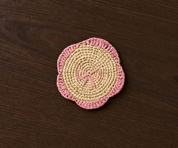 Handwoven Raffia Fringe Coaster Set