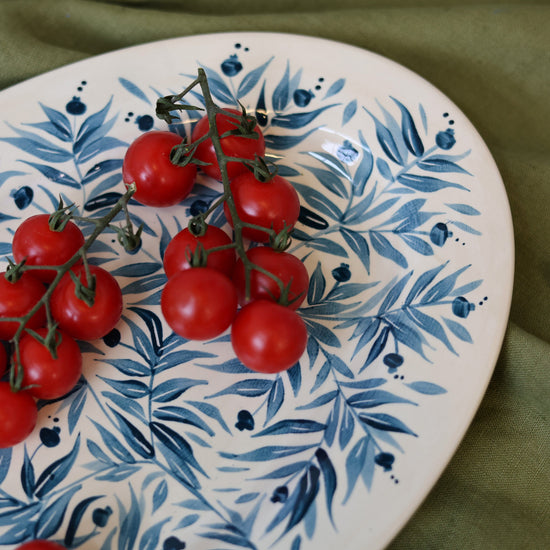 Pomegranates Hand Painted Platter - Dark Teal