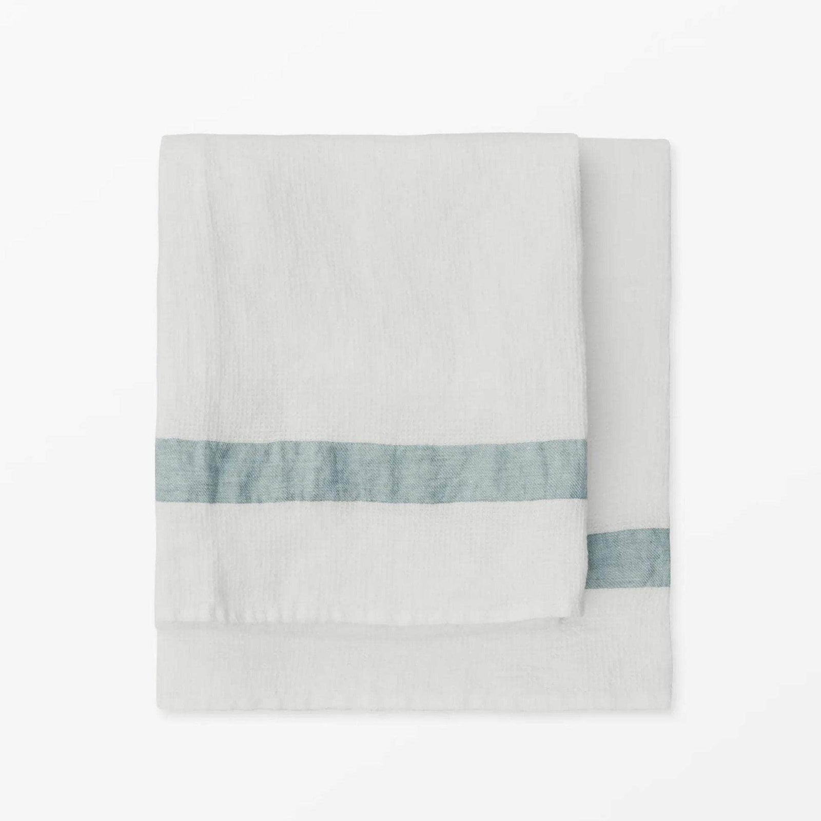 Linen Waffle Guest Towel - Blue Stripe