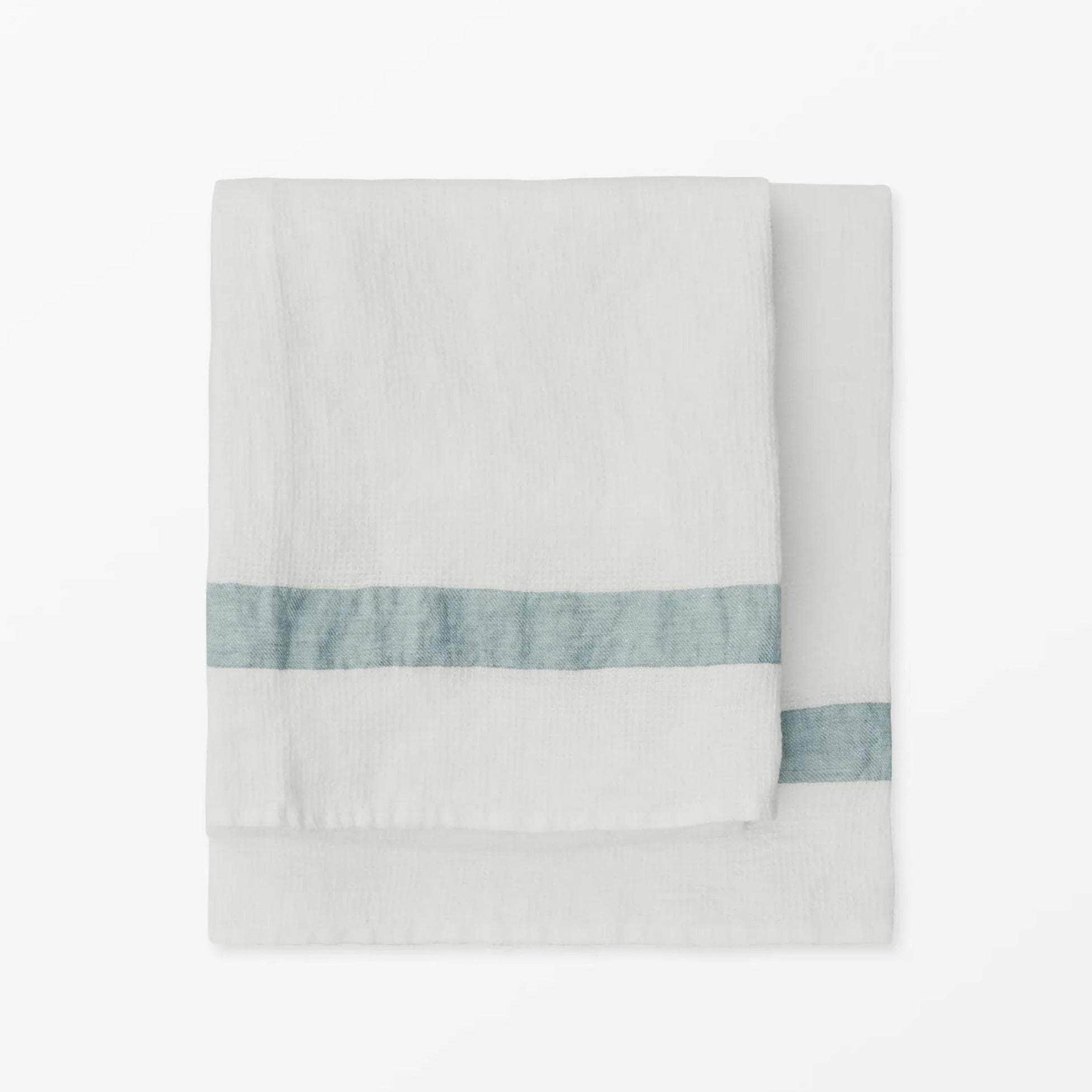 Linen Waffle Guest Towel - Blue Stripe