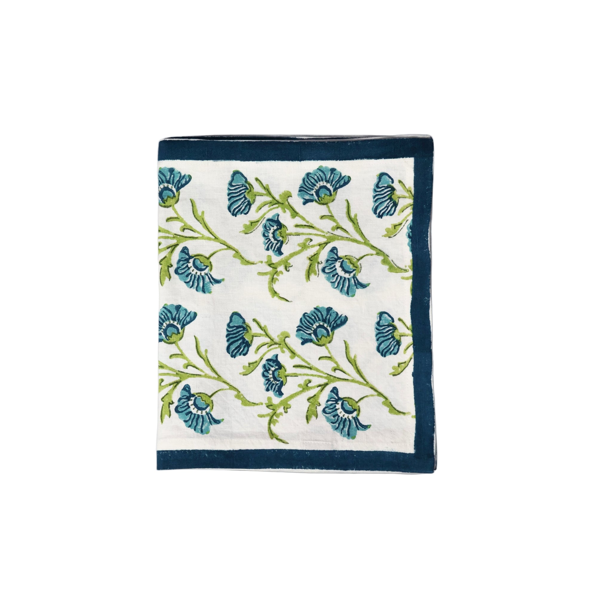 Bella Hand Printed Table Runner - Olive Green & Blue