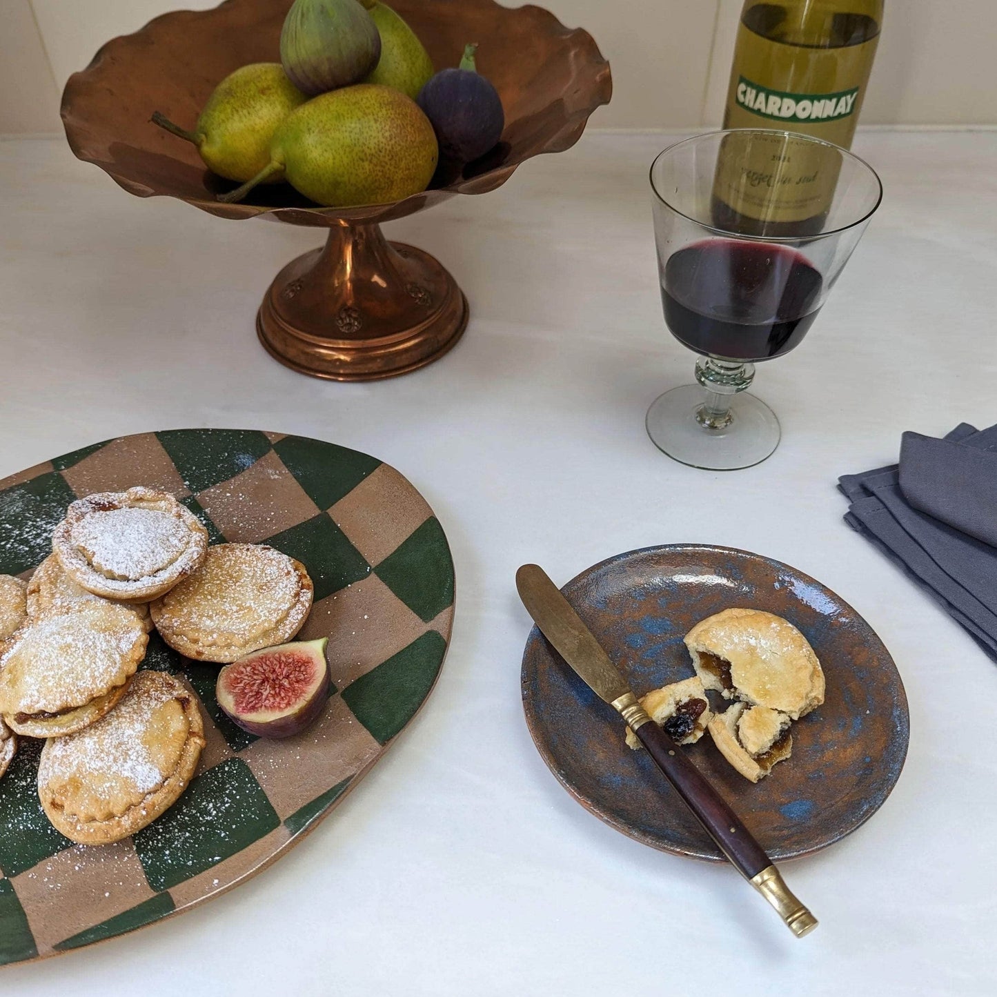 Green Oval Check Serving Platter